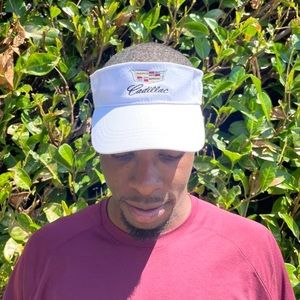 Vintage 90s white Cadillac logo sports visor cap hat OS